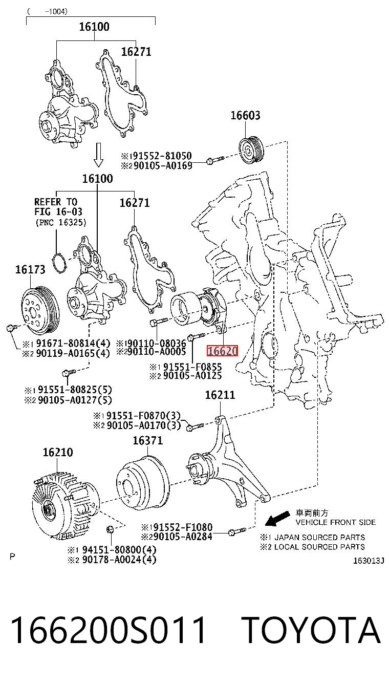 166200S011 Toyota Tensor de correa de alternador