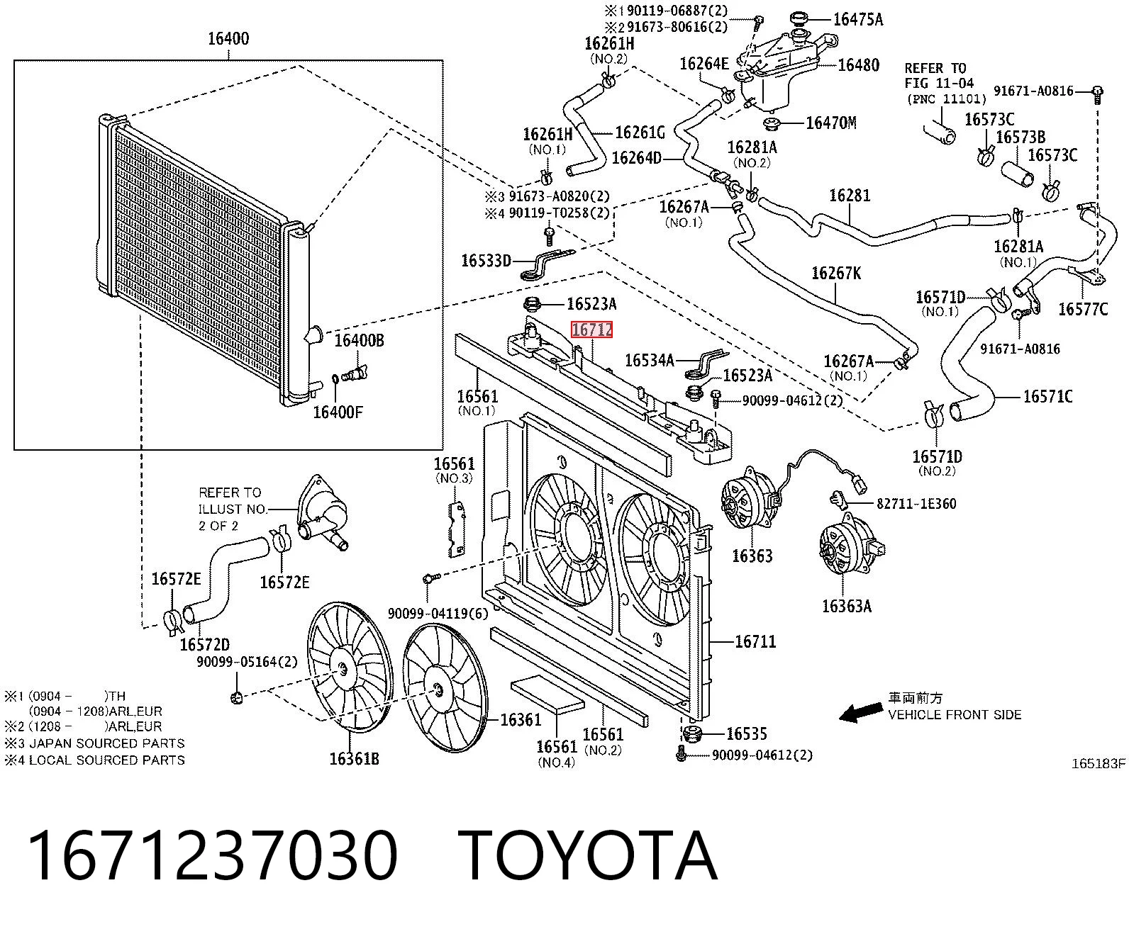 1671237030 Toyota Deflector de aire superior del radiador