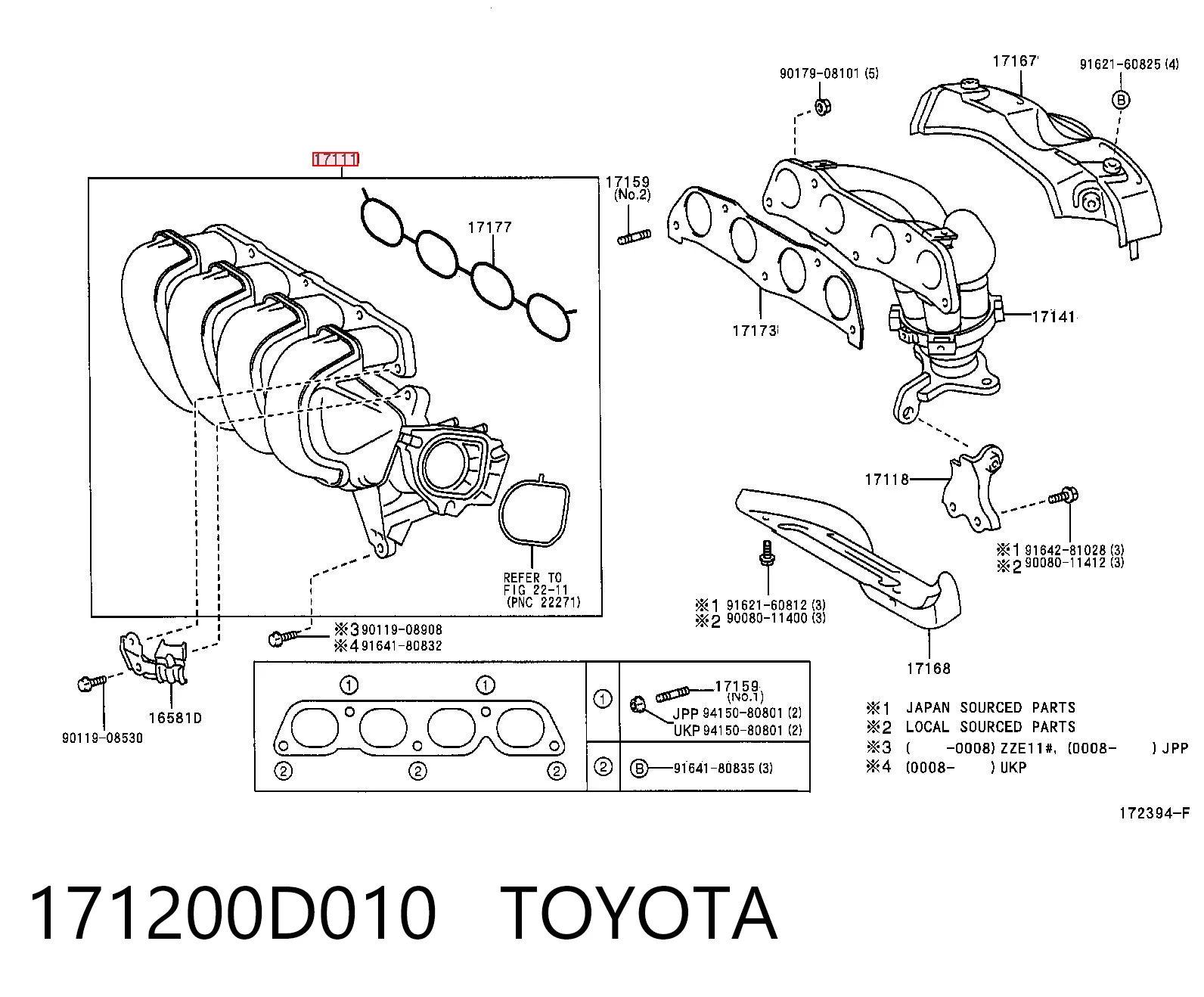 Colector de admisión 171200D010 TOYOTA