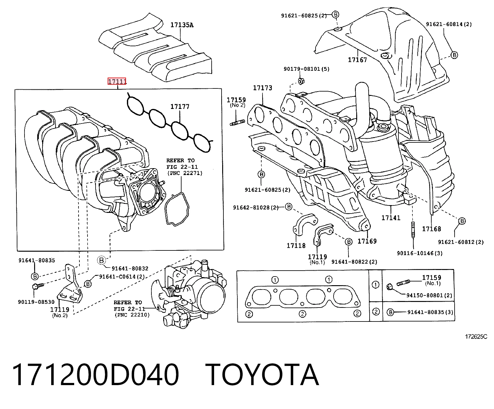 171200D040 Toyota Colectores de admisión