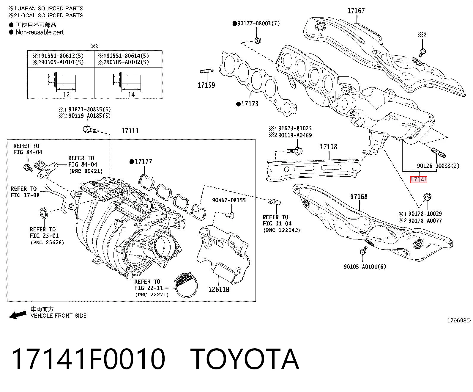17141F0010 Toyota Colectores de escape