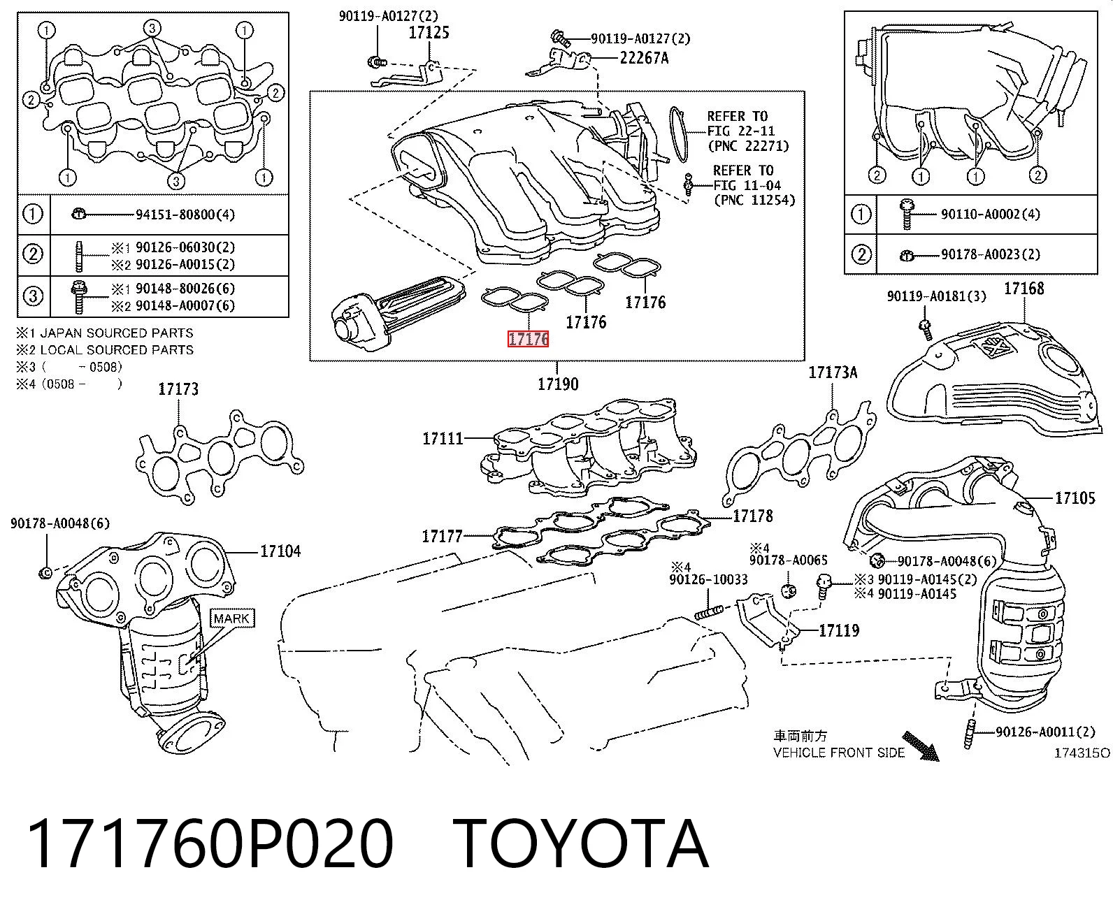 171760P020 Toyota Junta superior del colector de admisión