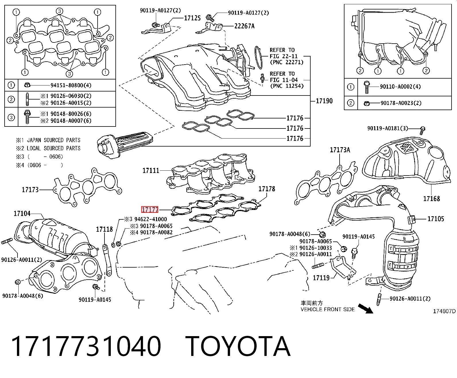 Junta inferior derecha del colector de admisión para Toyota Camry VI V40
