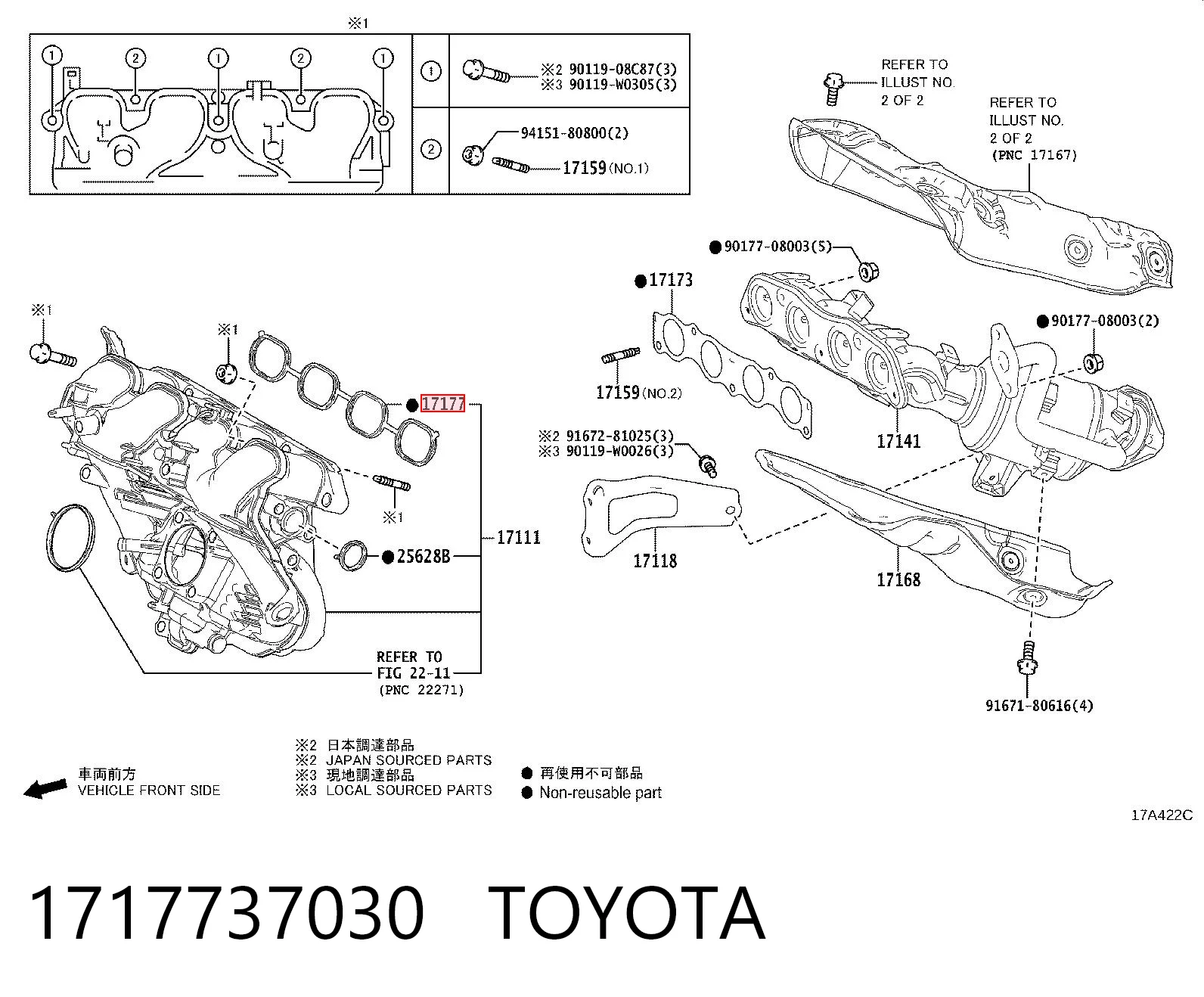 1717737030 Toyota Juego de juntas, colector de admisión