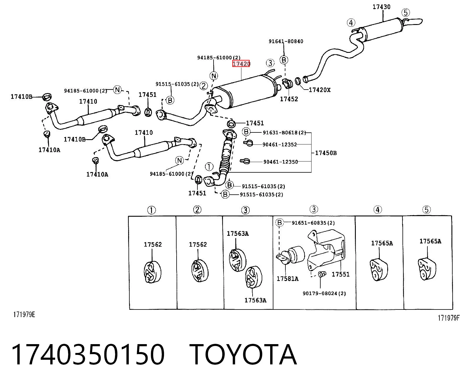 Silenciador central 1740350150 TOYOTA