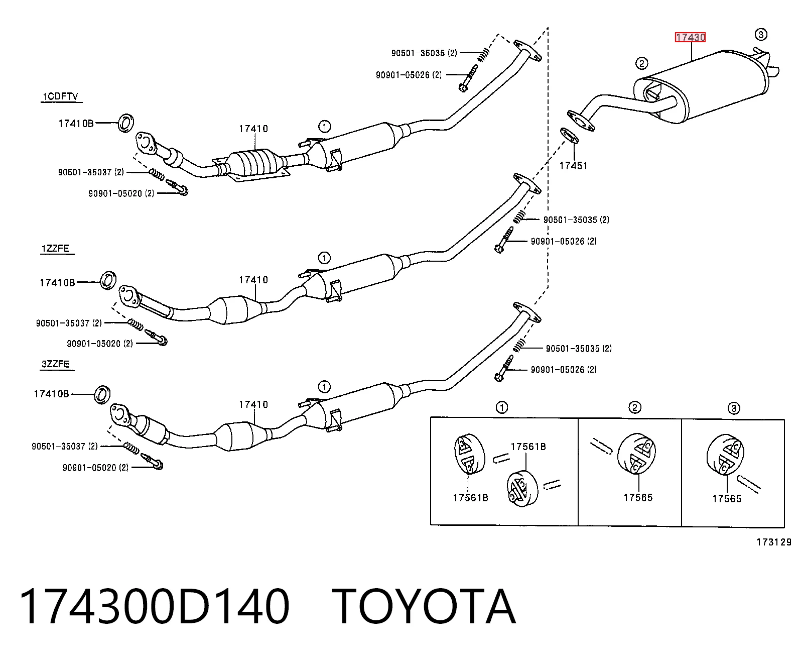174300D140 Toyota Silenciador trasero