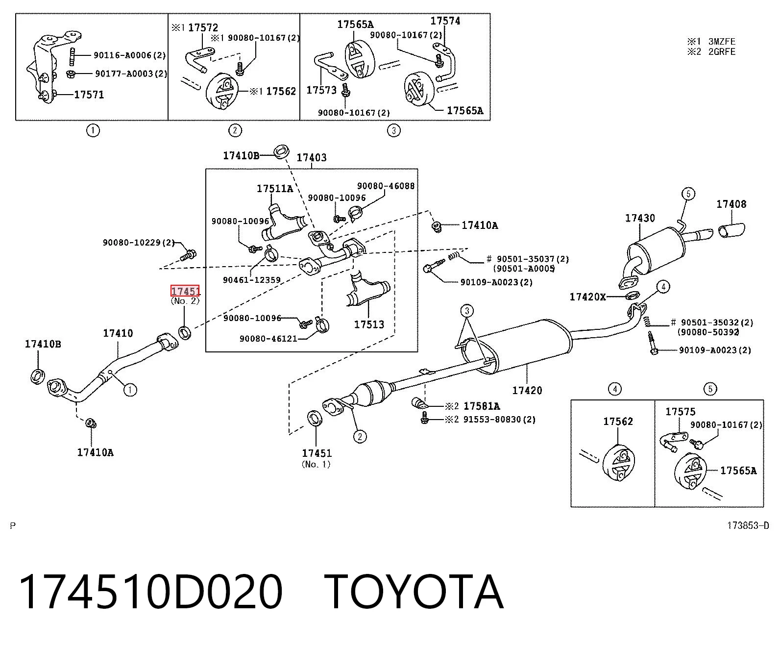 174510D020 Toyota Anillo de la tubería de admisión del silenciador