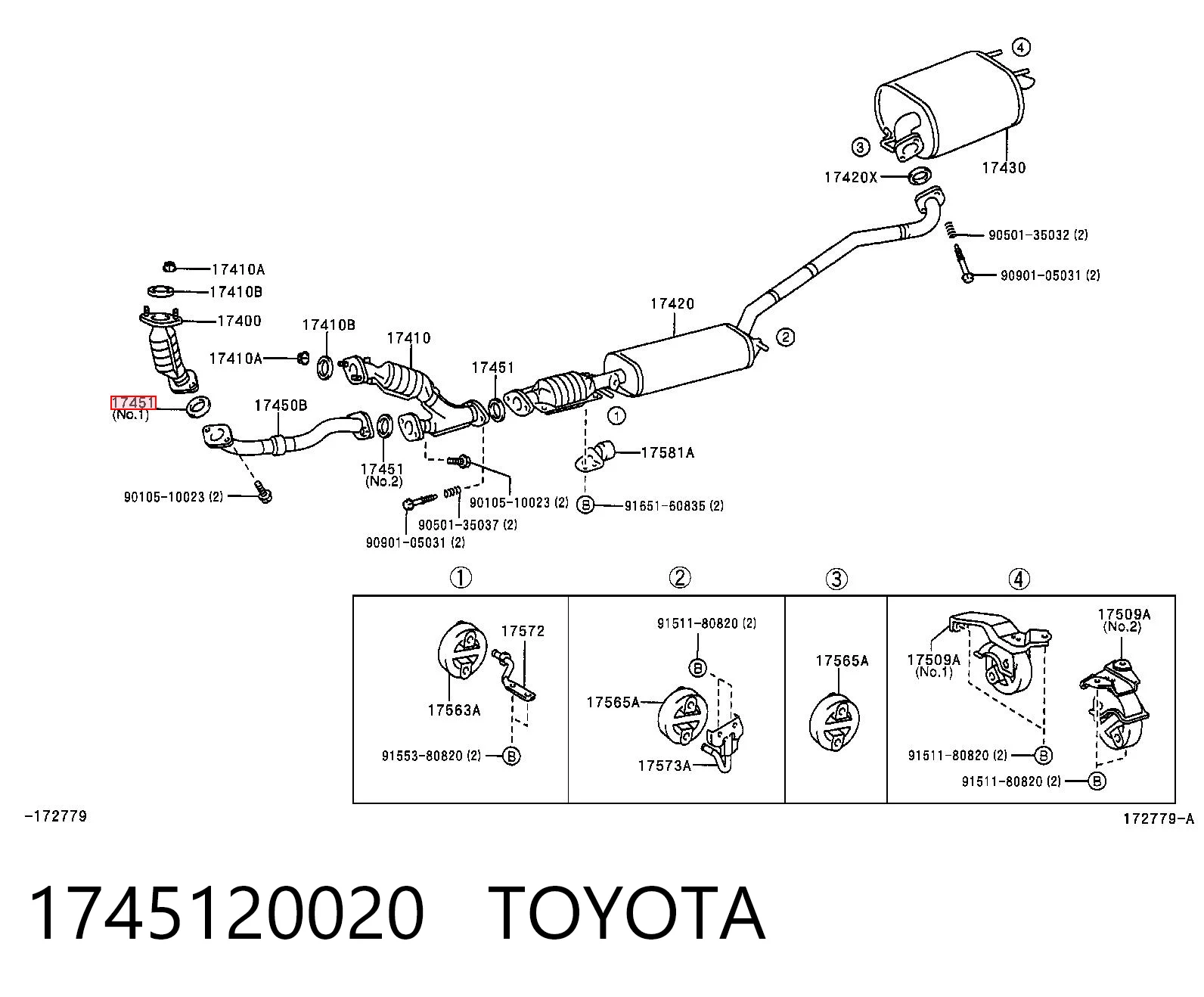 1745120020 Toyota Anillo de la tubería de admisión del silenciador