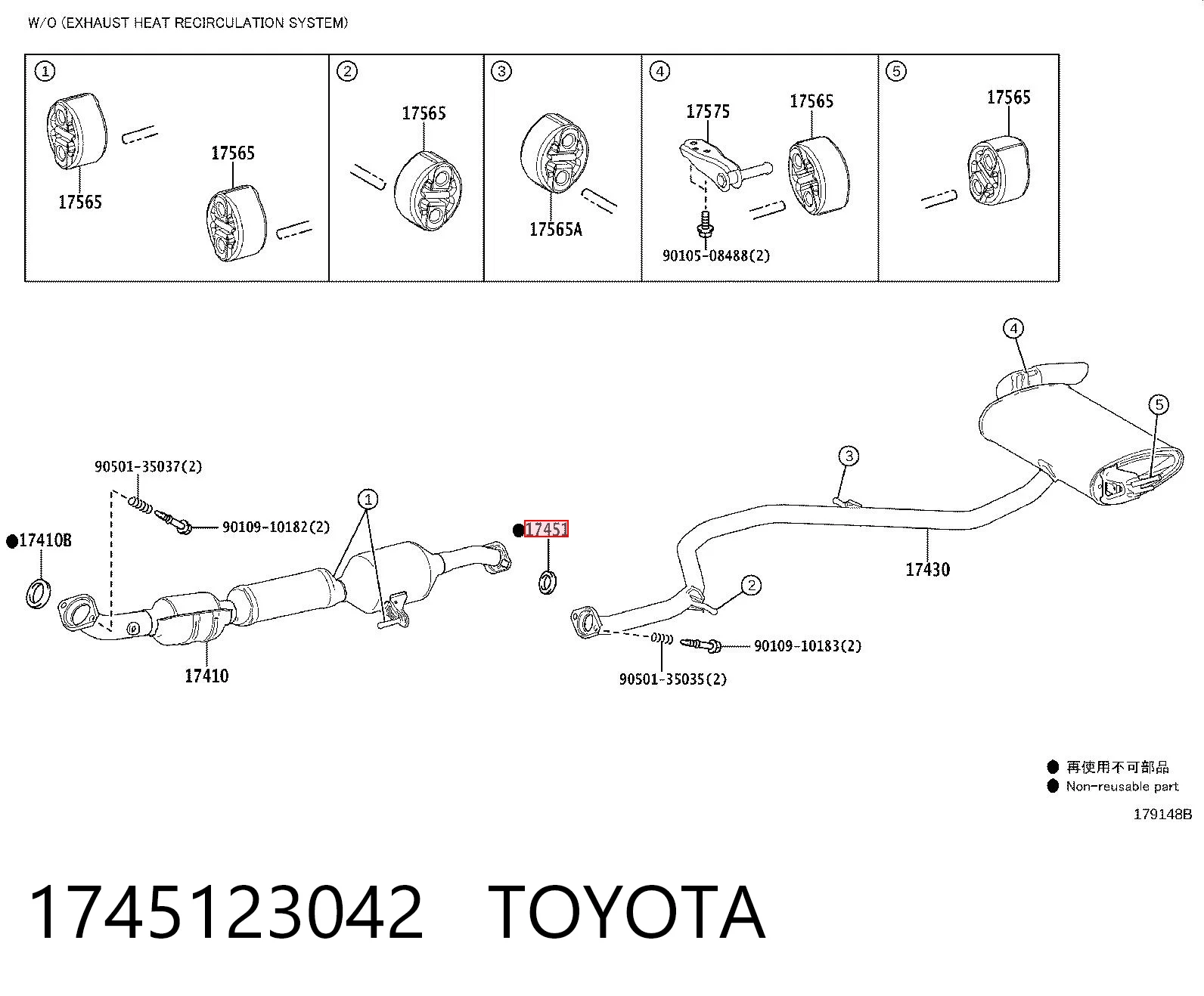 1745123042 Toyota Junta de montaje del silenciador