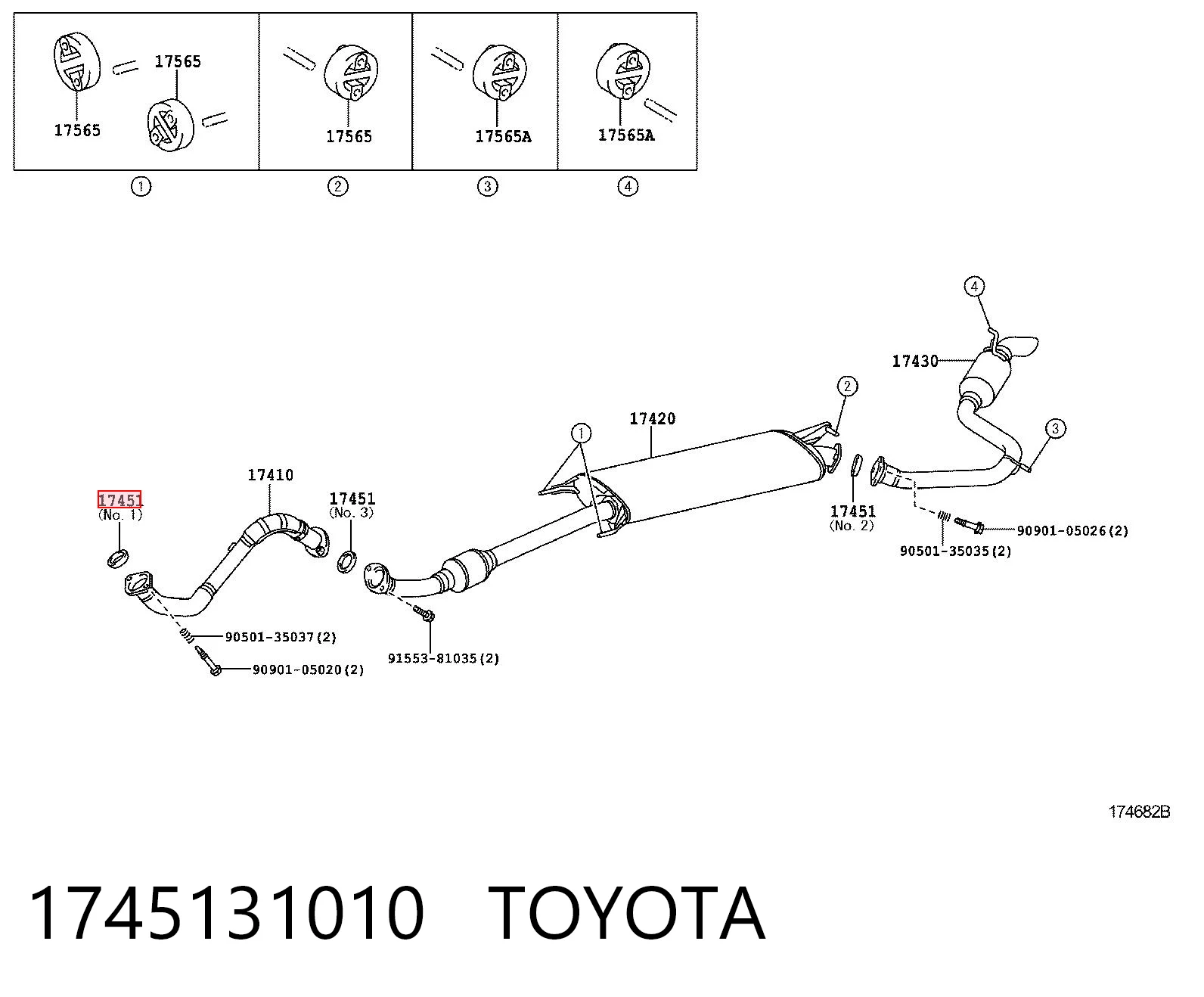 1745131010 Toyota Junta de montaje del silenciador