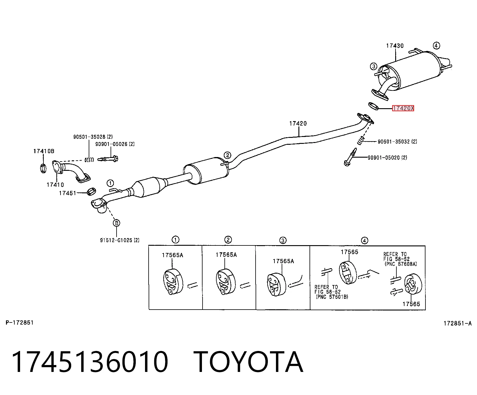 1745136010 Toyota Anillo de la tubería de admisión del silenciador