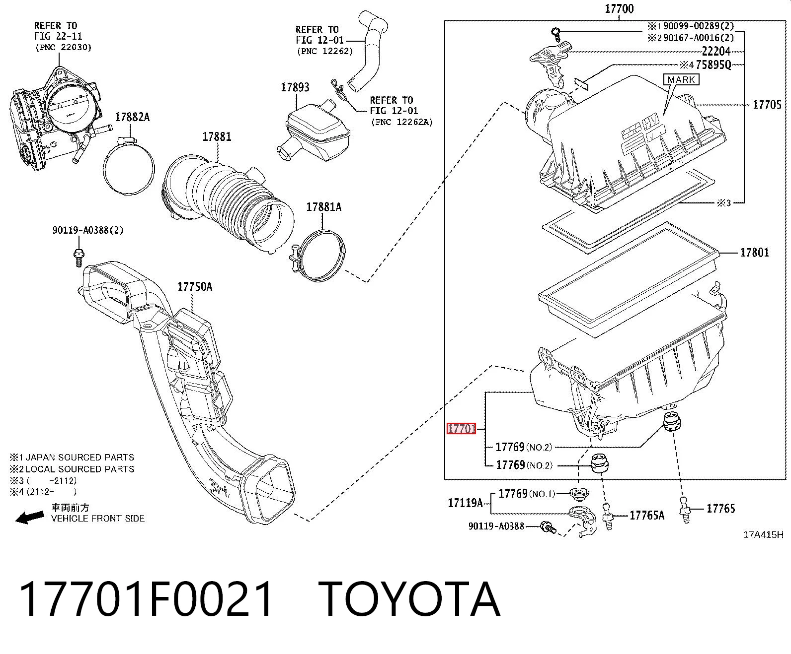 17701F0021 Toyota Caja del filtro de aire, parte inferior