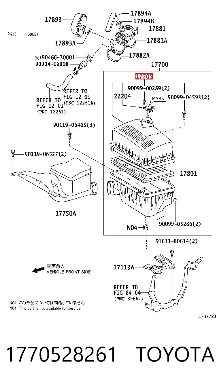 Carcasa del filtro de aire, parte superior 1770528261 TOYOTA