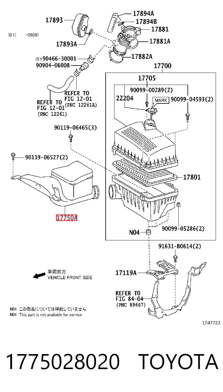 1775028020 Toyota Tubo flexible de aspiración, filtro de aire