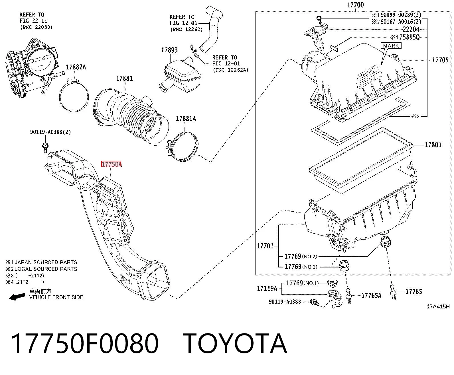 17750F0080 Toyota Entrada del filtro de aire