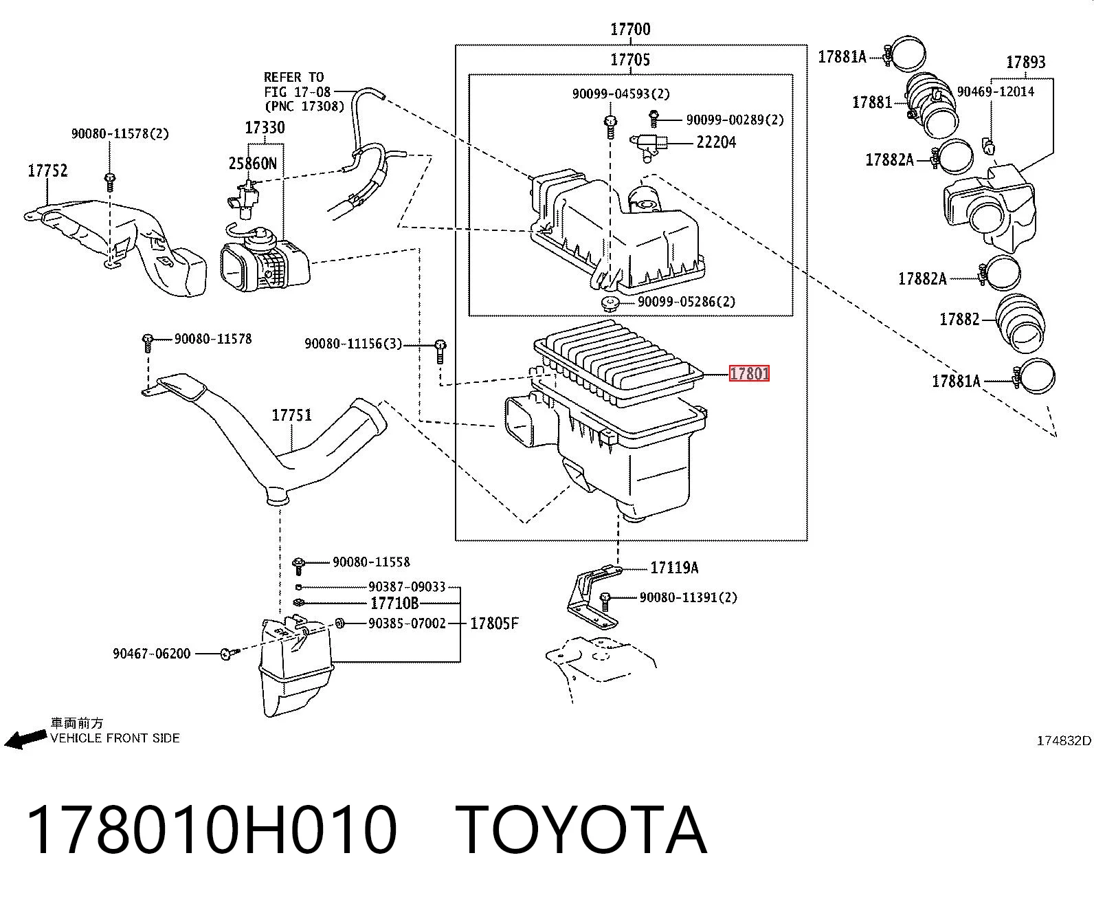178010H010 Toyota Filtro de aire de motor