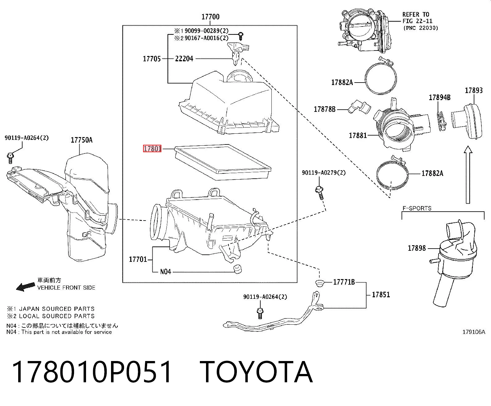 178010P051 Toyota Filtro de aire de motor