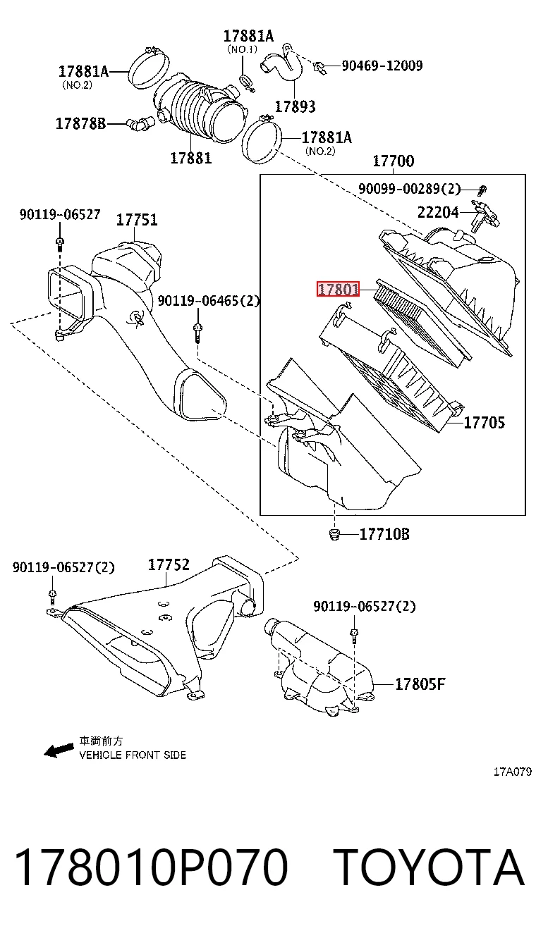 178010P070 Toyota Filtro de aire de motor