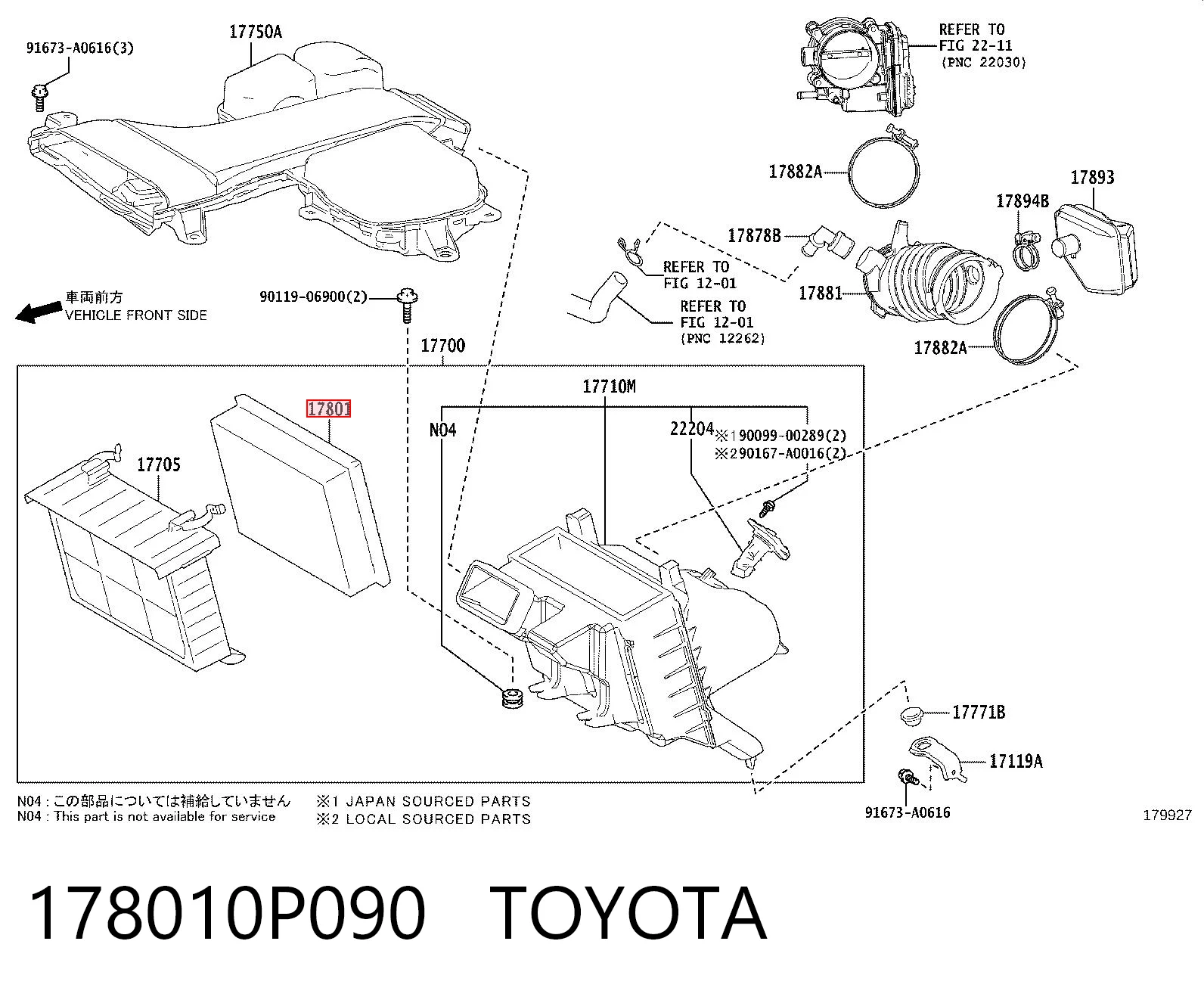 178010P090 Toyota Filtro de aire de motor