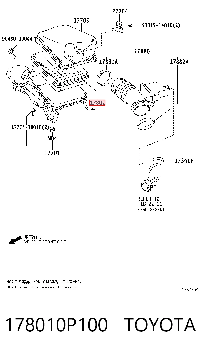 178010P100 Toyota Filtro de aire de motor