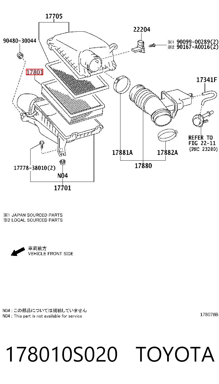 178010S020 Toyota Filtro de aire de motor