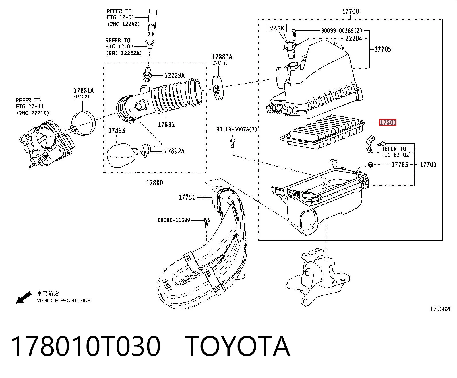178010T030 Toyota Filtro de aire de motor