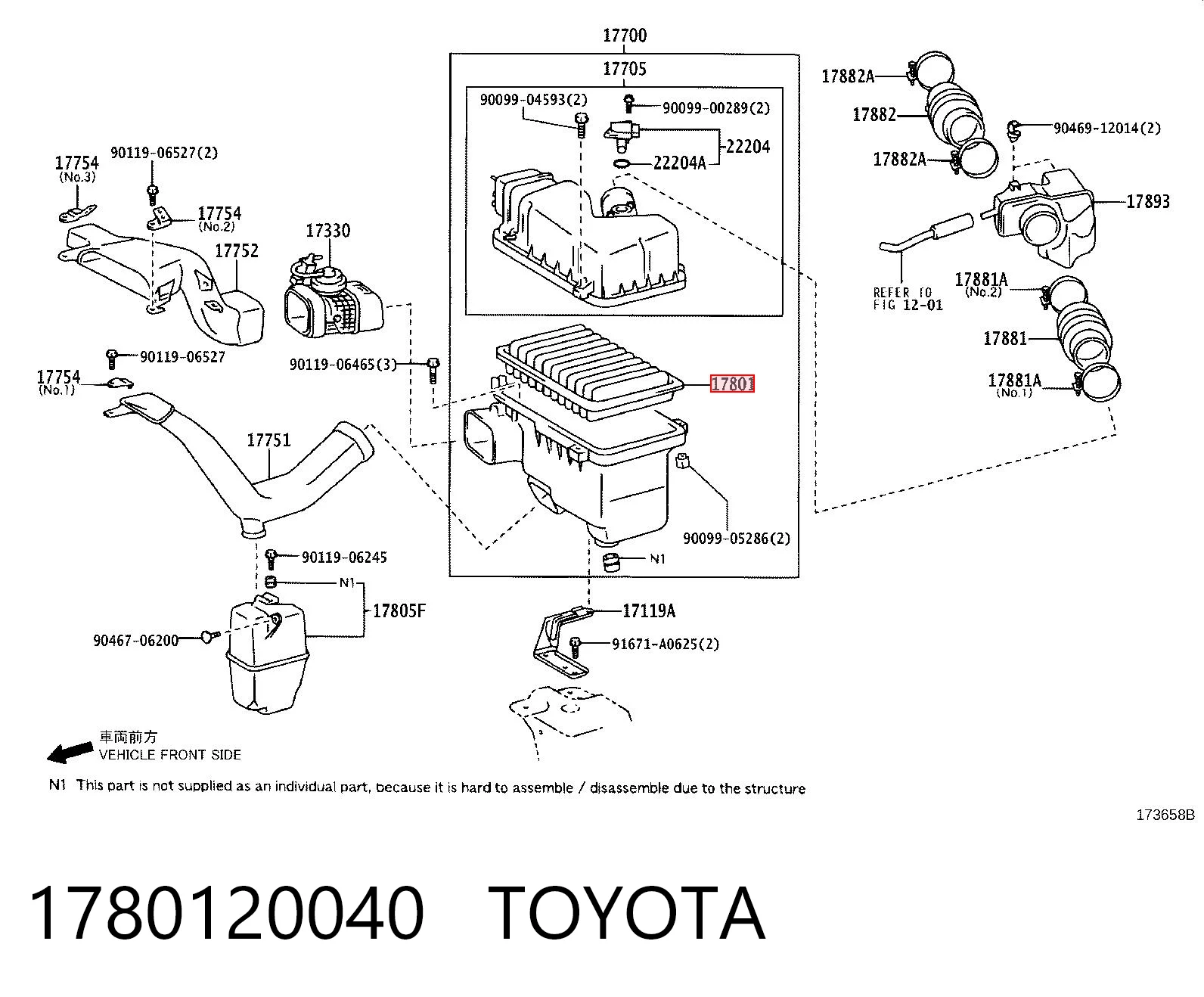 1780120040 Toyota Filtro de aire de motor