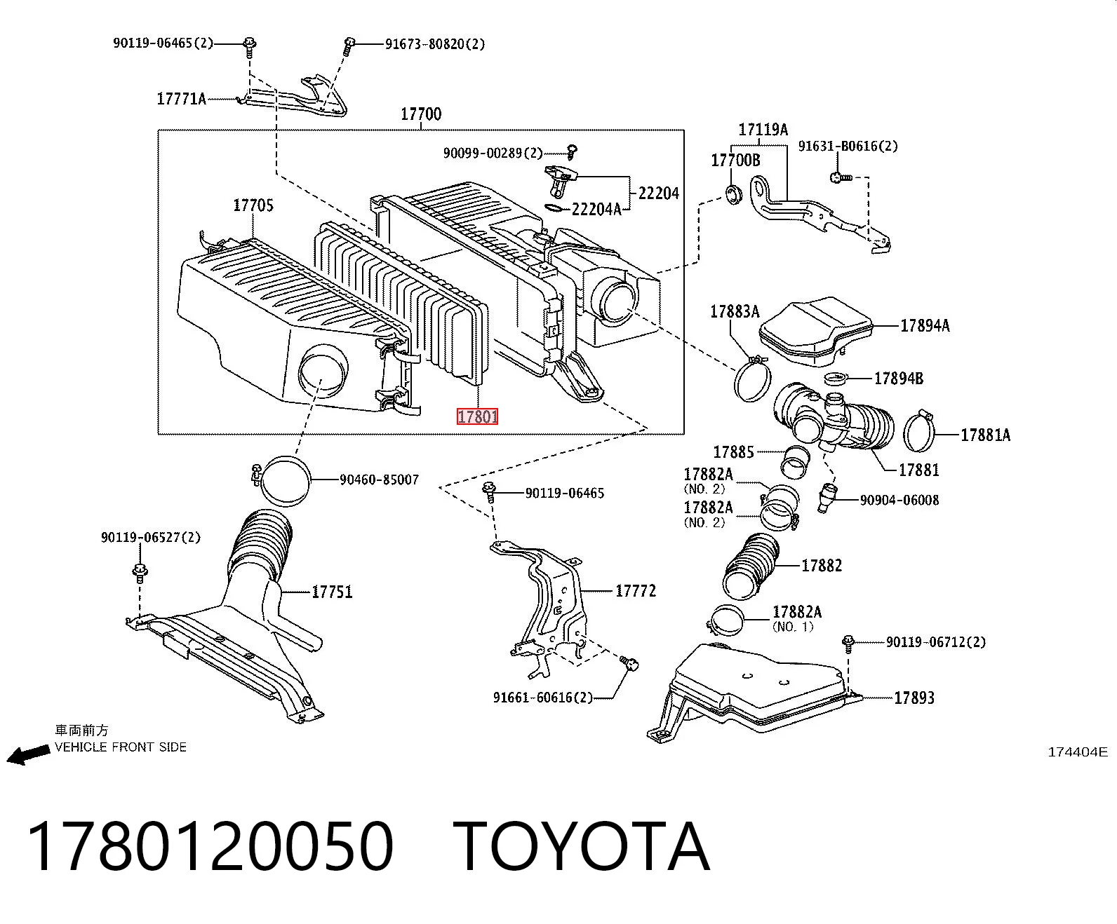 1780120050 Toyota Filtro de aire de motor