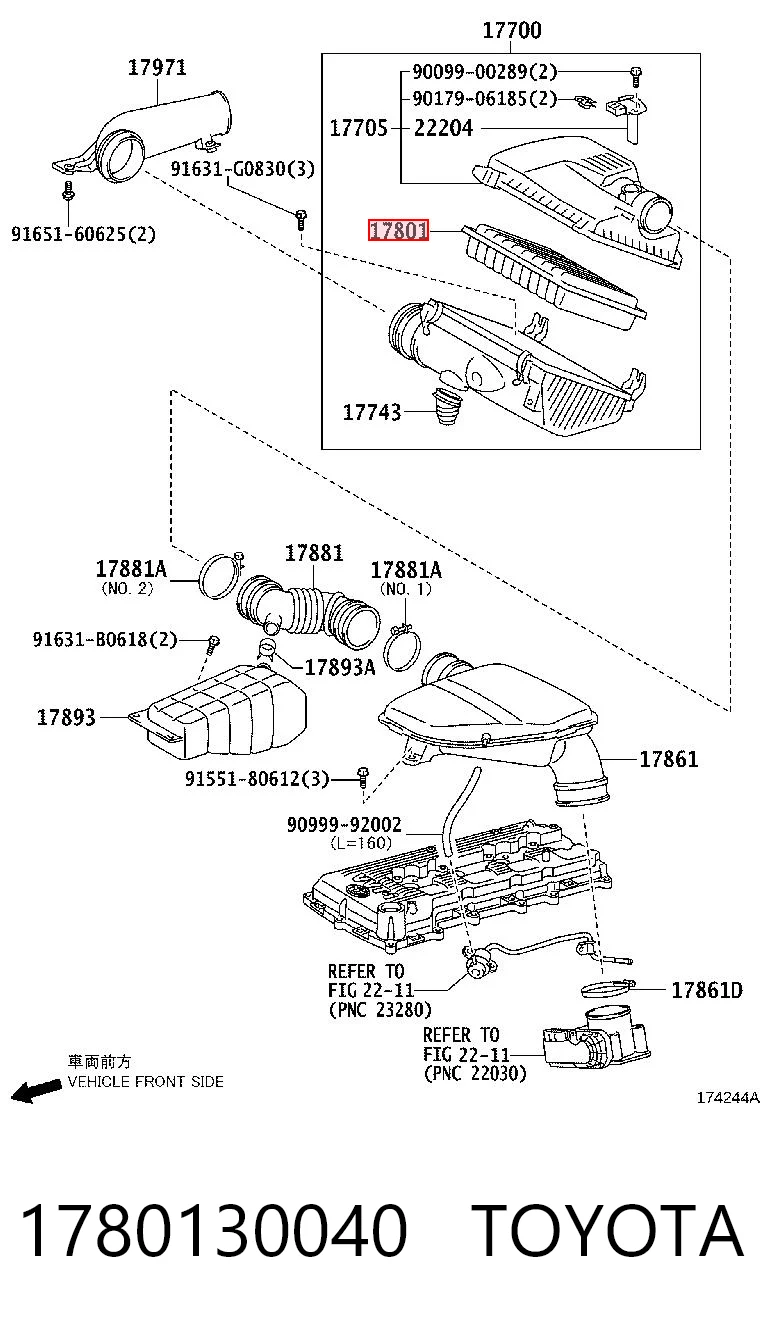 1780130040 Toyota Filtro de aire de motor