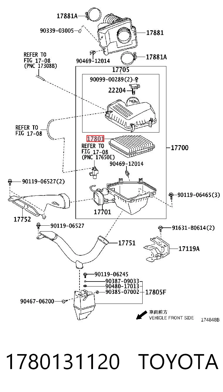 1780131120 Toyota Filtro de aire de motor