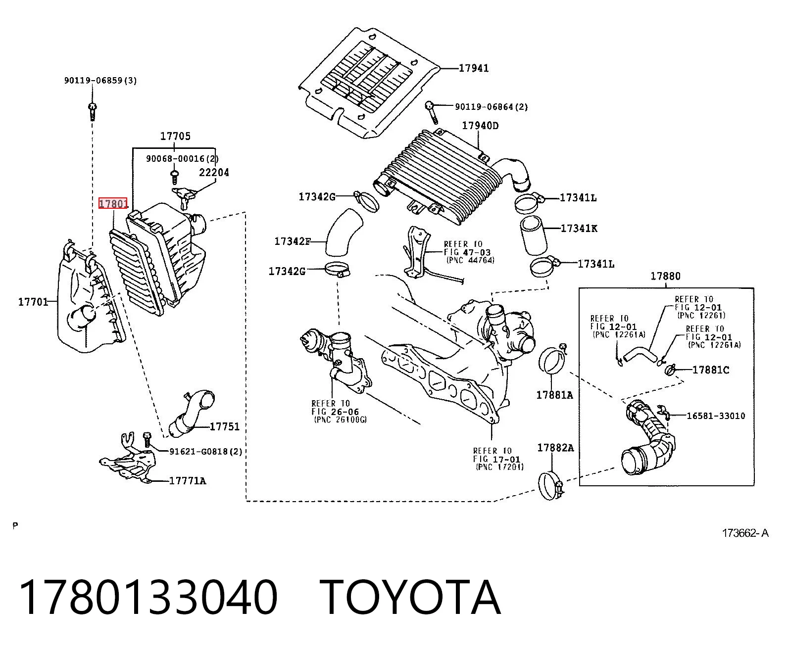 1780133040 Toyota Filtro de aire de motor