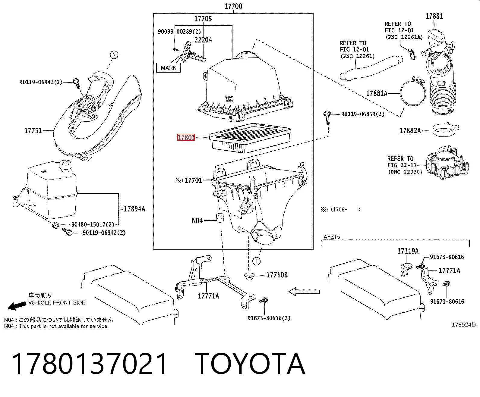 1780137021 Toyota Filtro de aire de motor