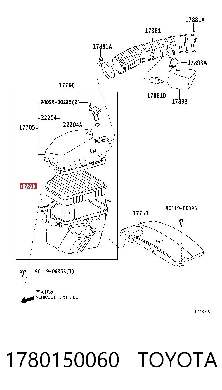 1780150060 Toyota Filtro de aire de motor