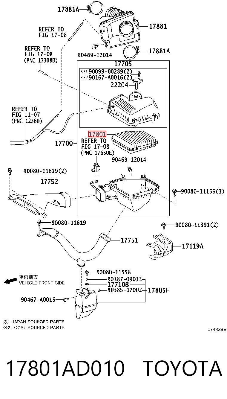17801AD010 Toyota Filtro de aire de motor