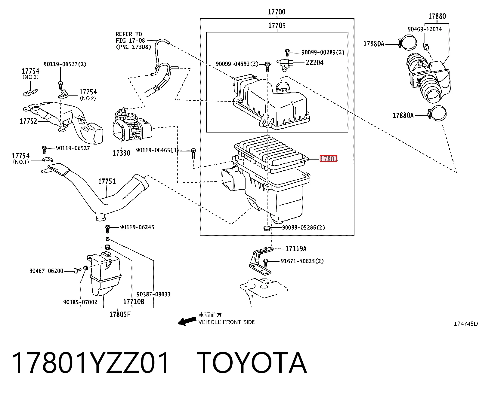 17801YZZ01 Toyota Filtro de aire de motor