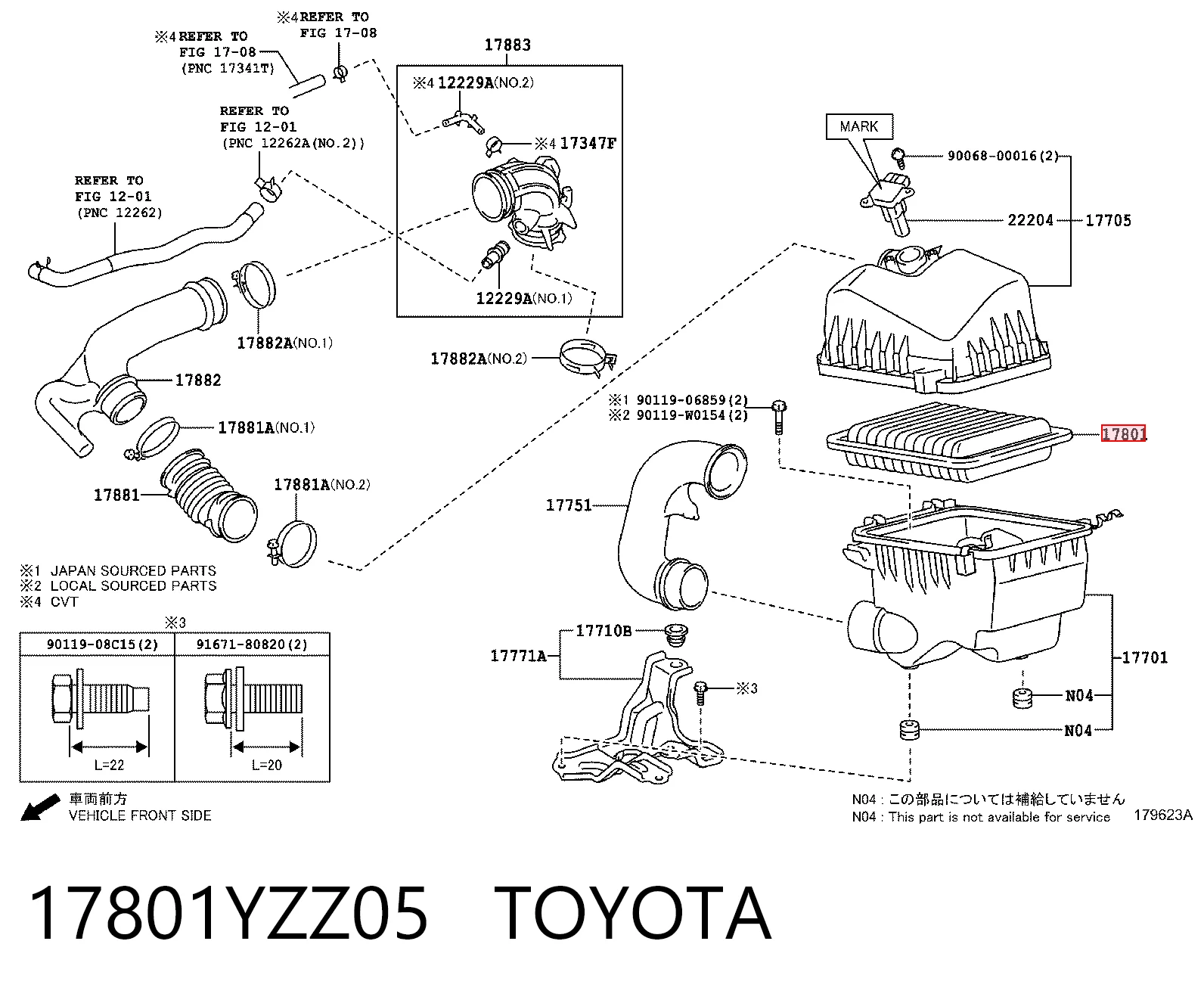17801YZZ05 Toyota Filtro de aire de motor