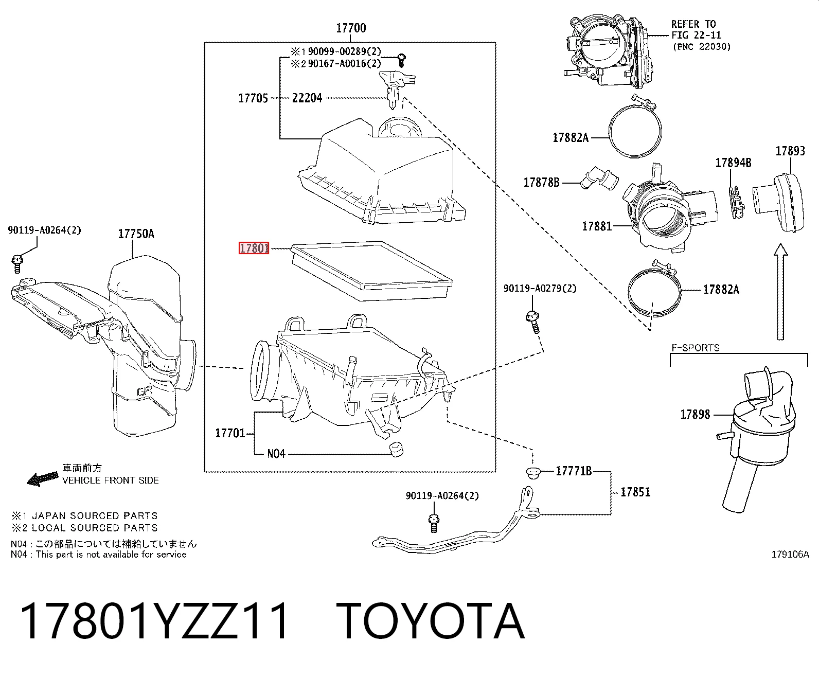 17801YZZ11 Toyota Filtro de aire de motor