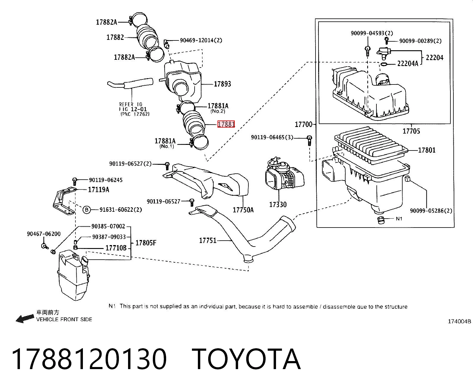 1788120130 Toyota Tubo flexible de aspiración, filtro de aire