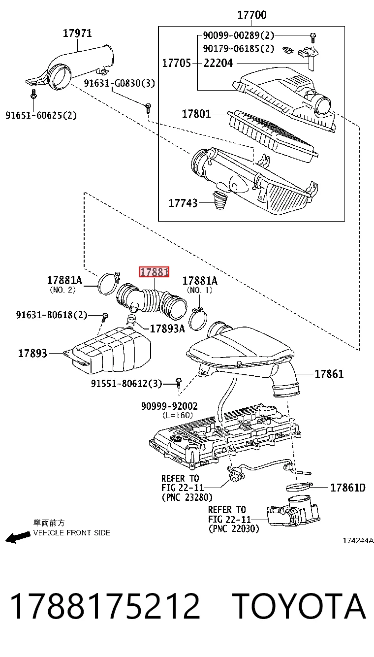 1788175212 Toyota Conducto de aire, salida del filtro de aire