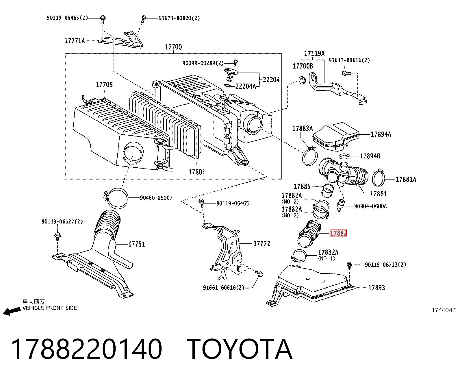 1788220140 Toyota Tubo flexible de aspiración, filtro de aire