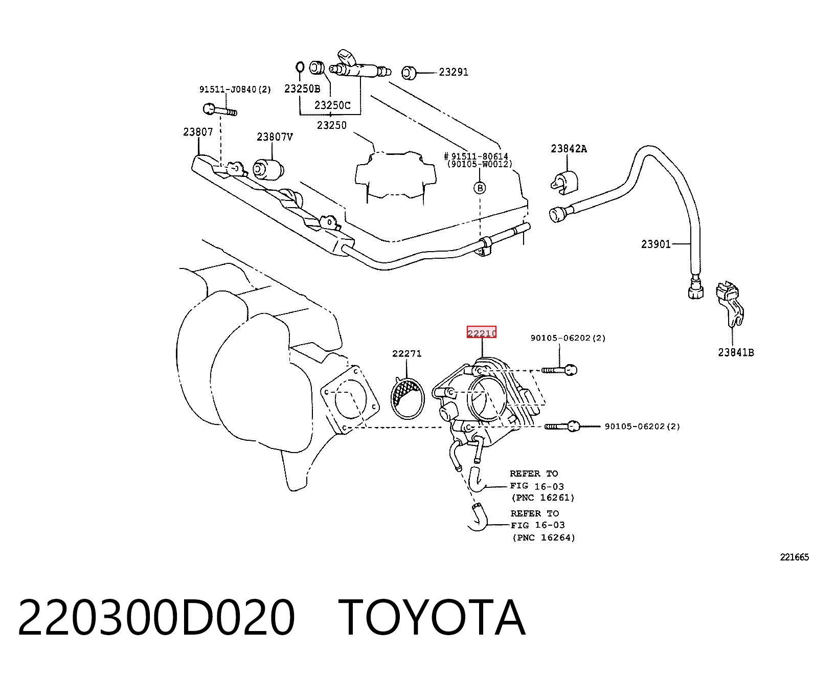 220300D020 Toyota Mariposa de admisión