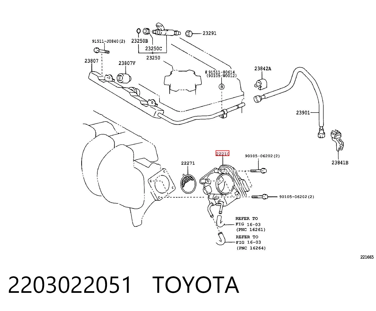 2203022051 Toyota Mariposa de admisión