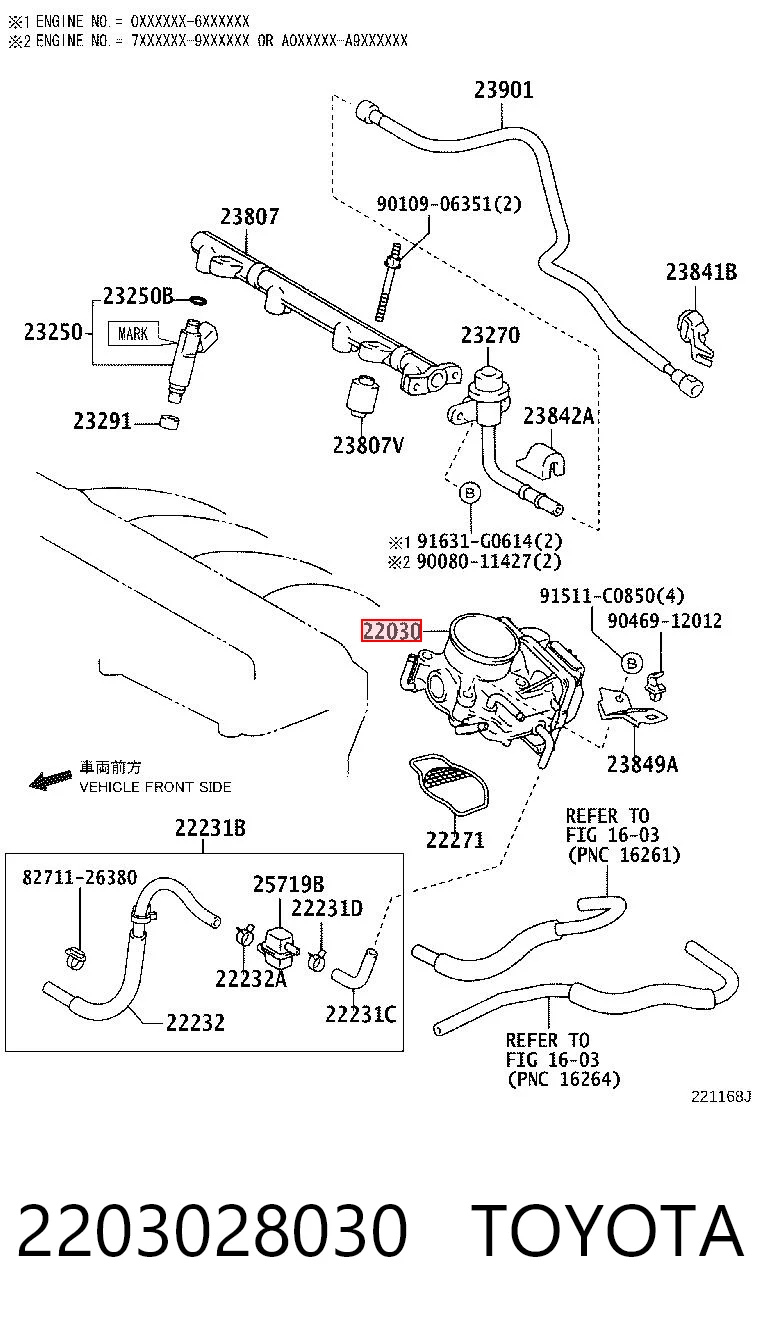 2203028030 Toyota Mariposa de admisión