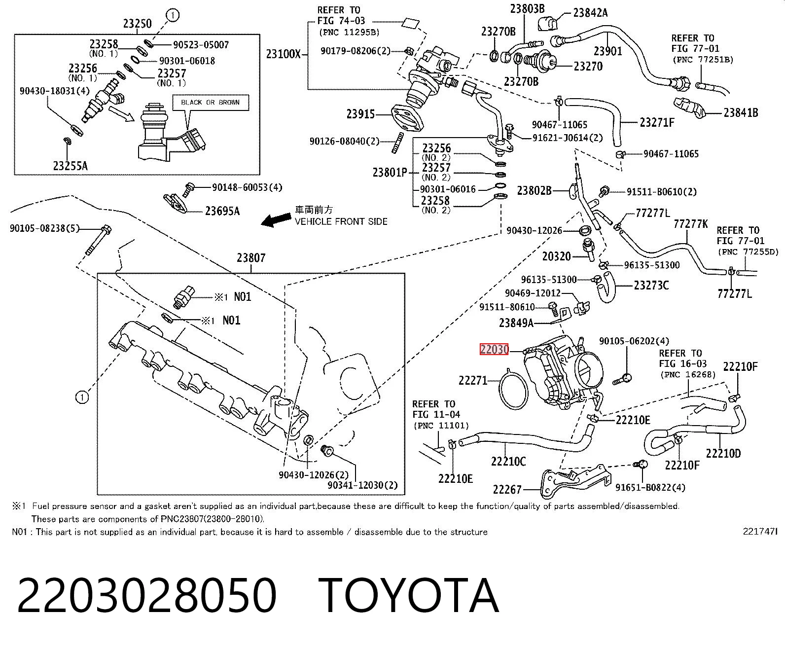 2203028050 Toyota Mariposa de admisión