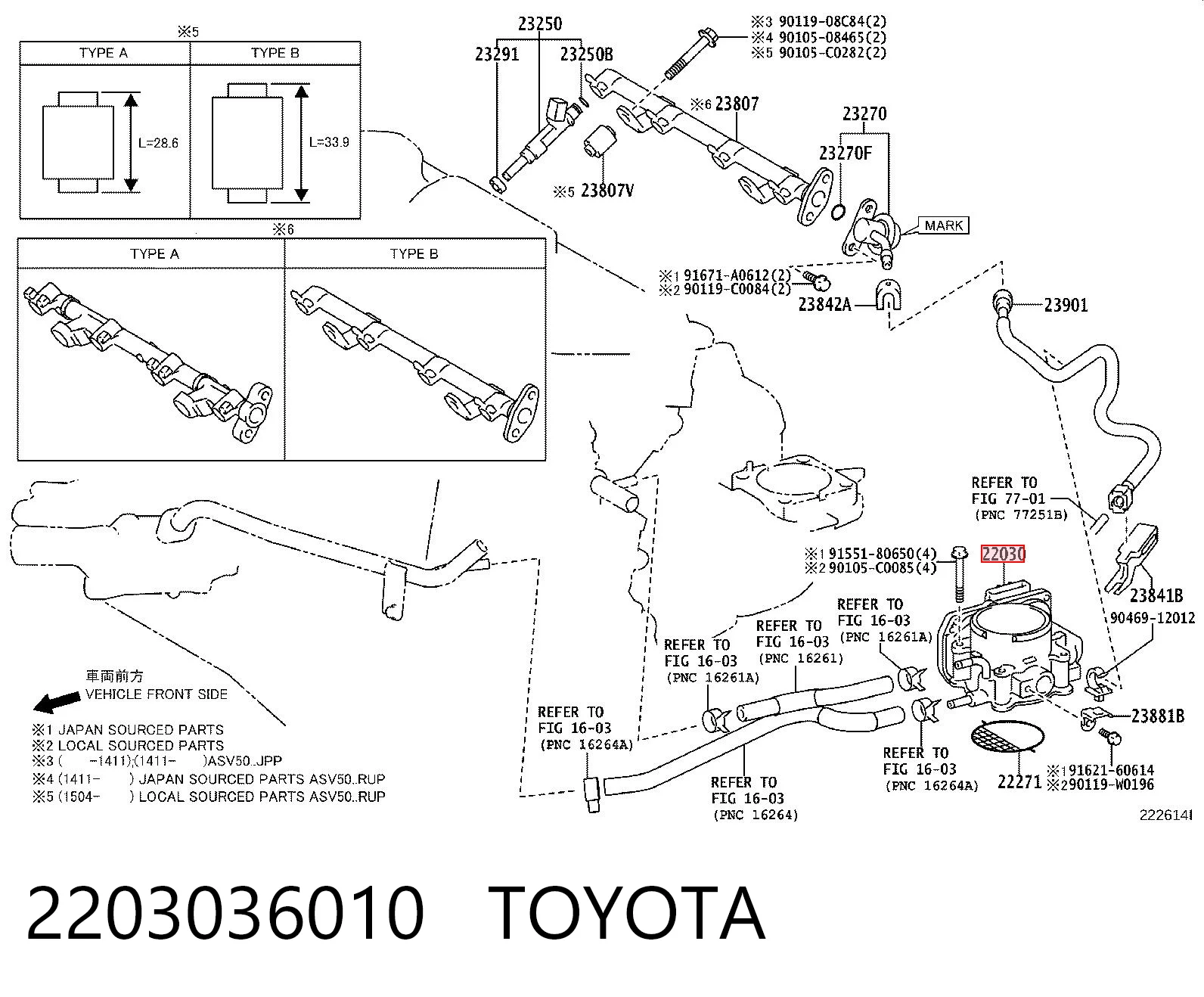 2203036010 Toyota Mariposa de admisión