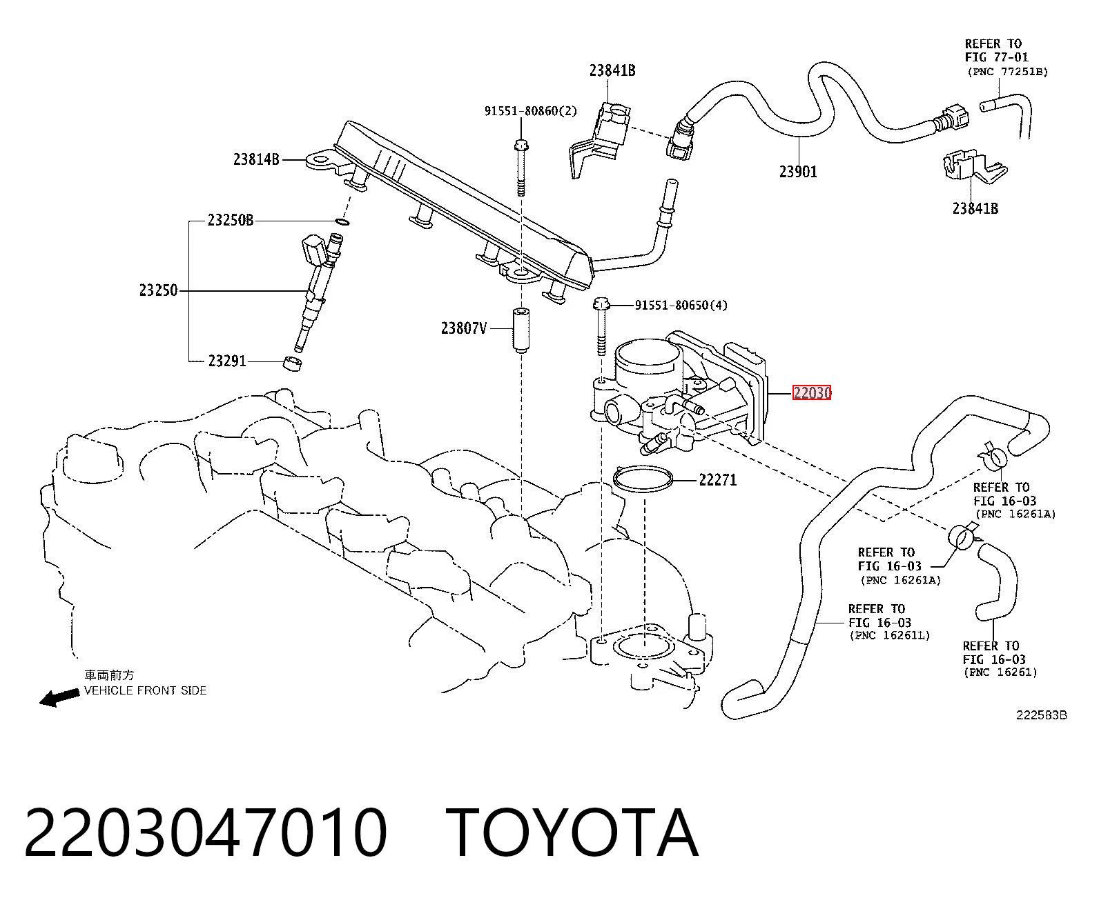 2203047010 Toyota Mariposa de admisión