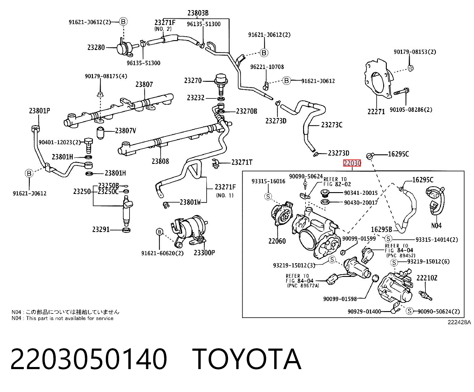 2203050140 Toyota Mariposa de admisión