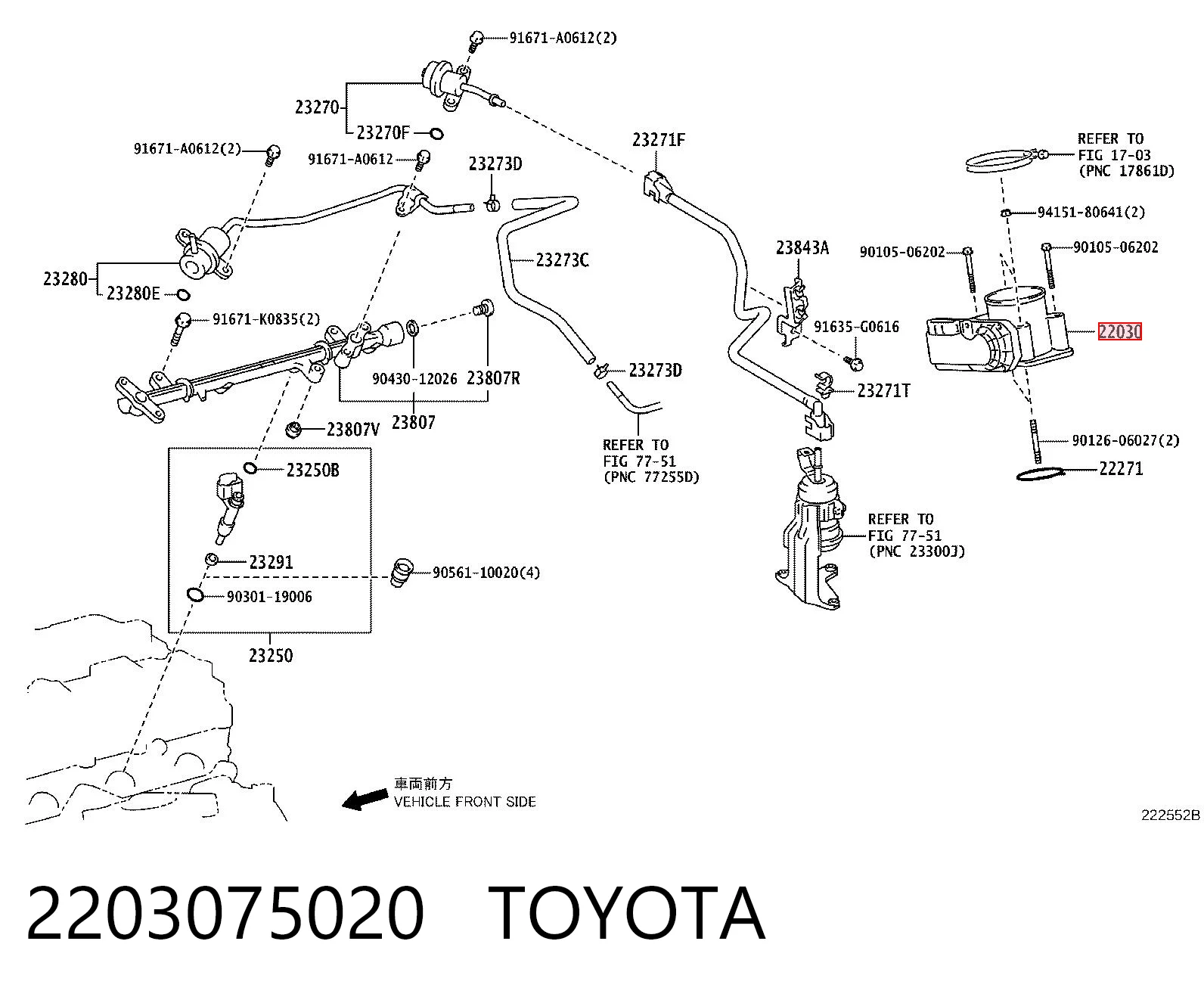 2203075020 Toyota Mariposa de admisión