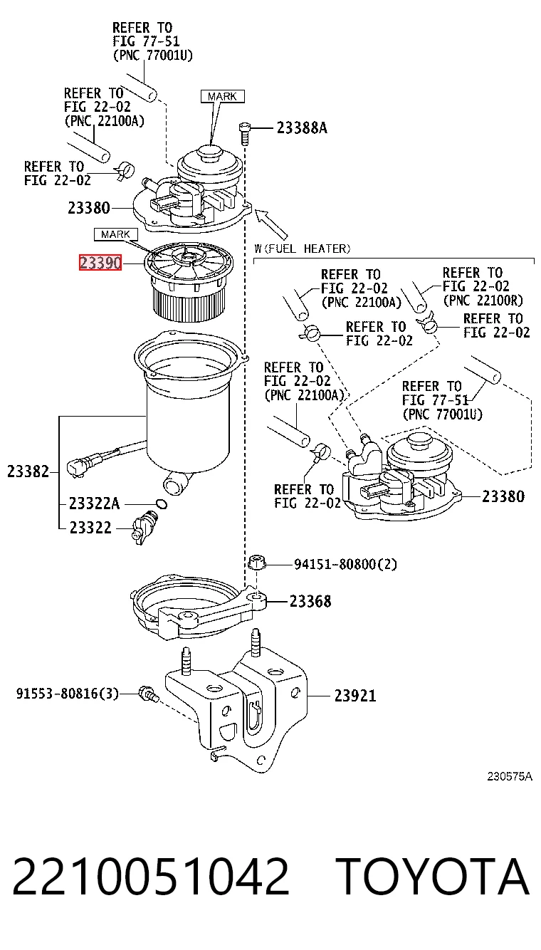 2210051042 Toyota Filtro de gasolina