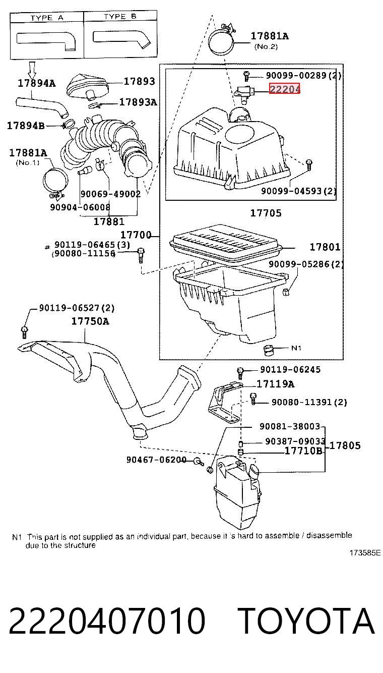 2220407010 Toyota Sensor de flujo de aire